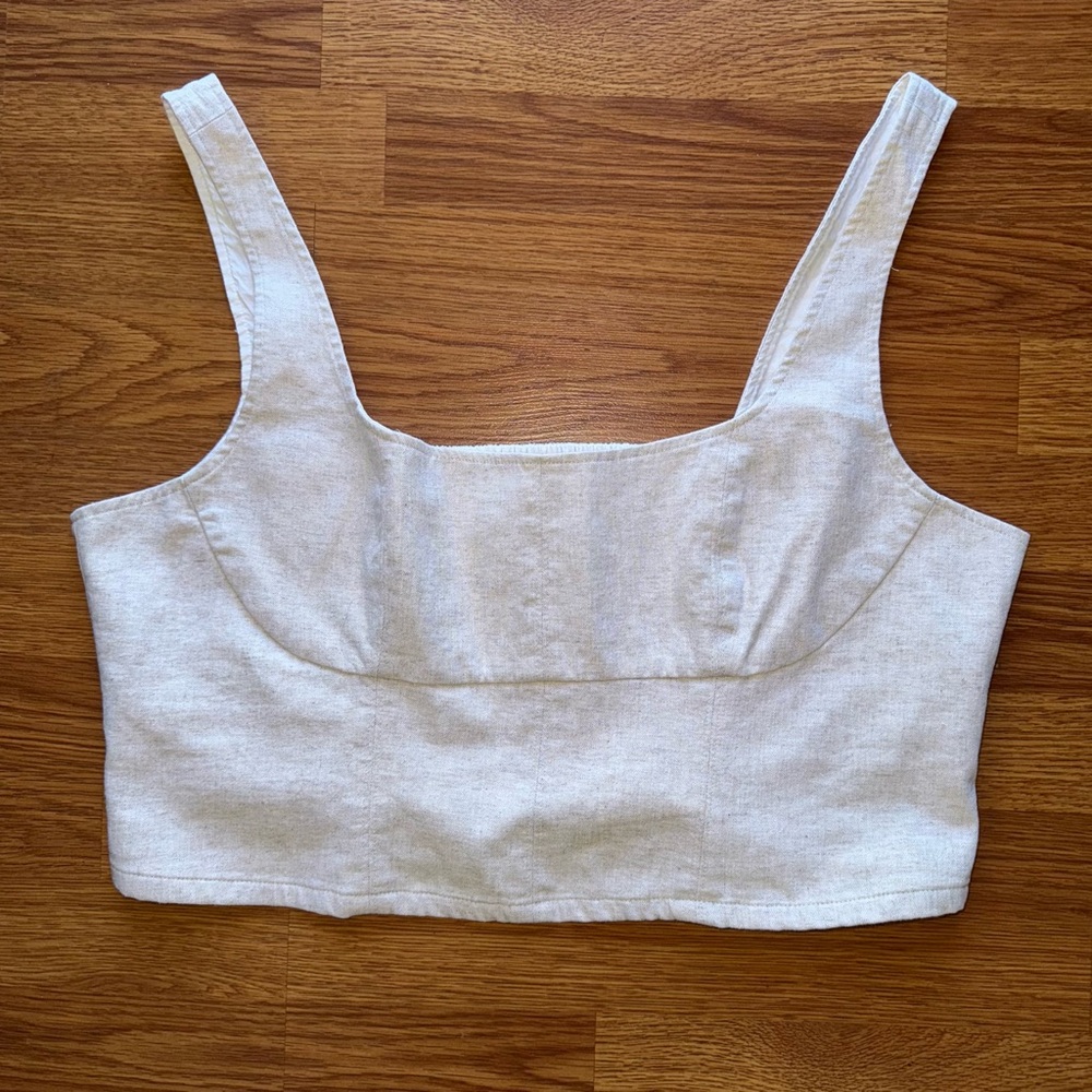Banana Republic Cream Square Neck Linen Blend Crop Tank Bustier